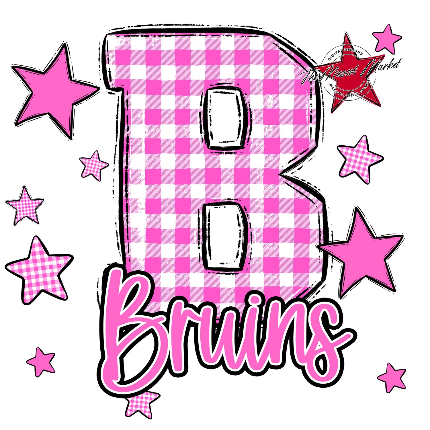 Bruins Plaid Star Design-Baby Pink