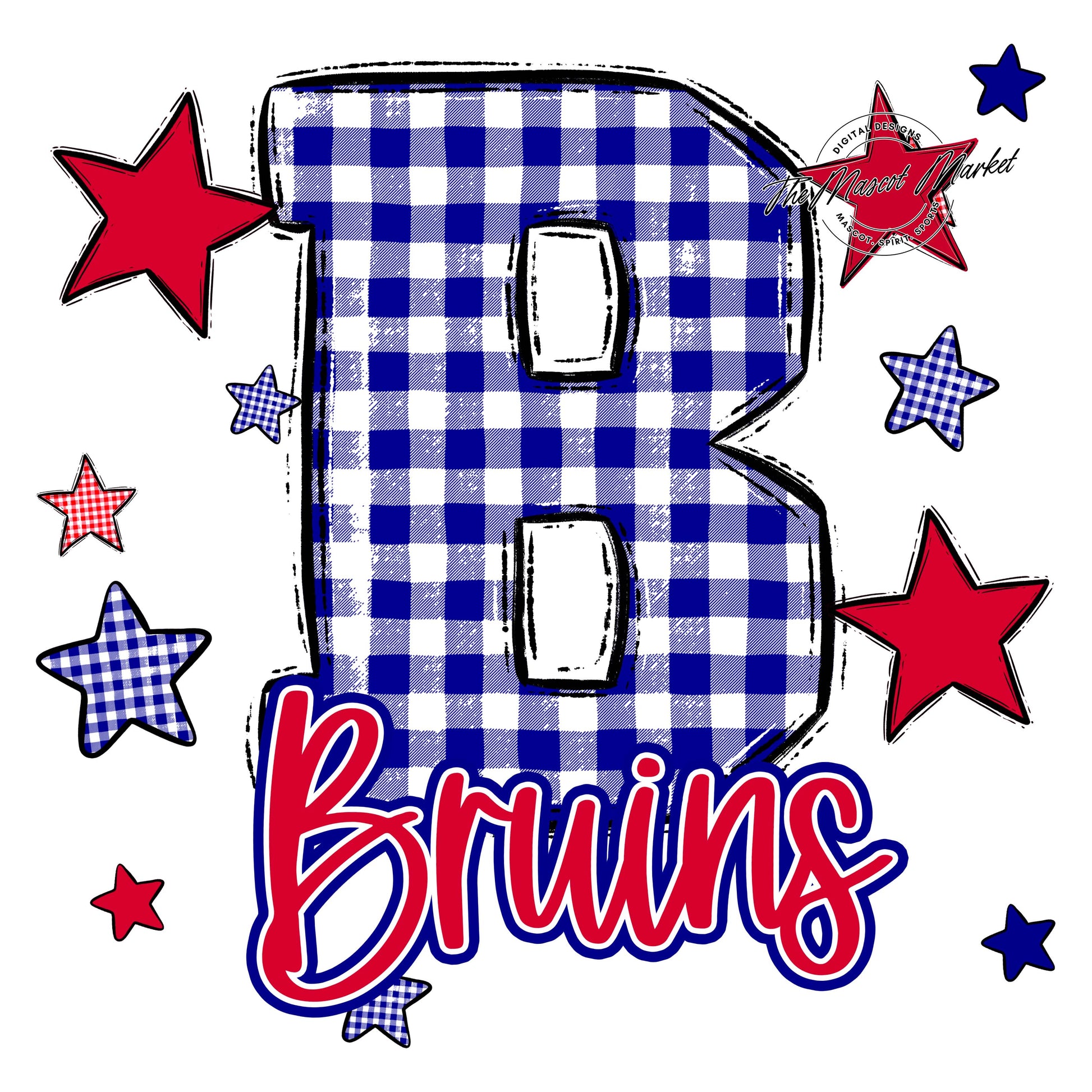 Bruins Plaid Star Design-Blue & Red
