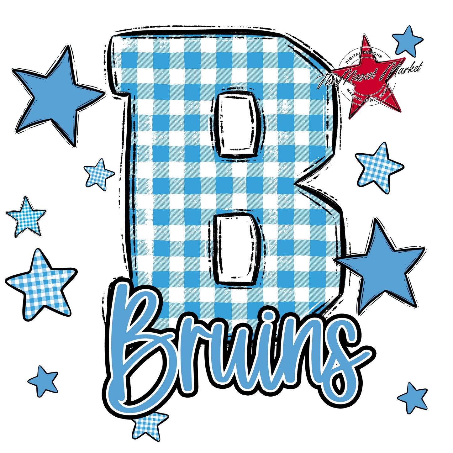 Bruins Plaid Star Design-Carolina Blue