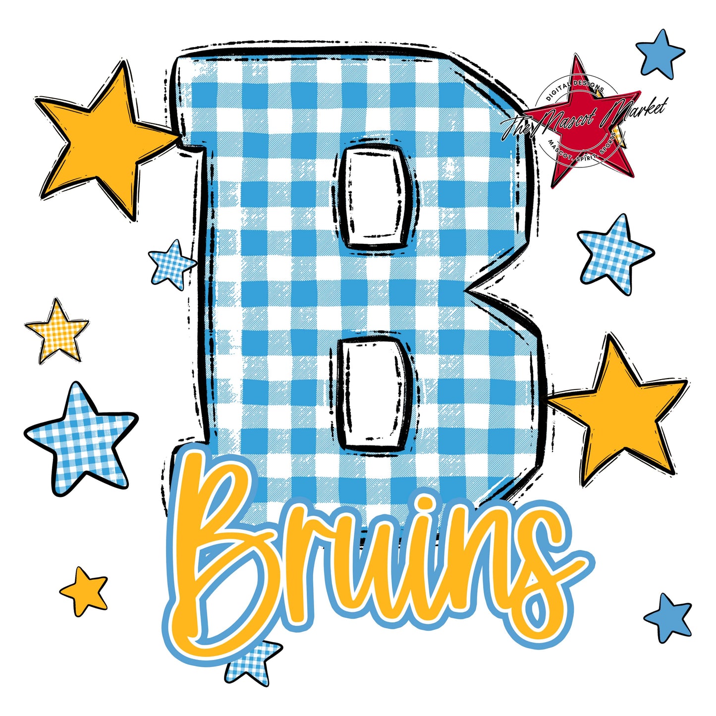 Bruins Plaid Star Design-Carolina Blue & Yellow