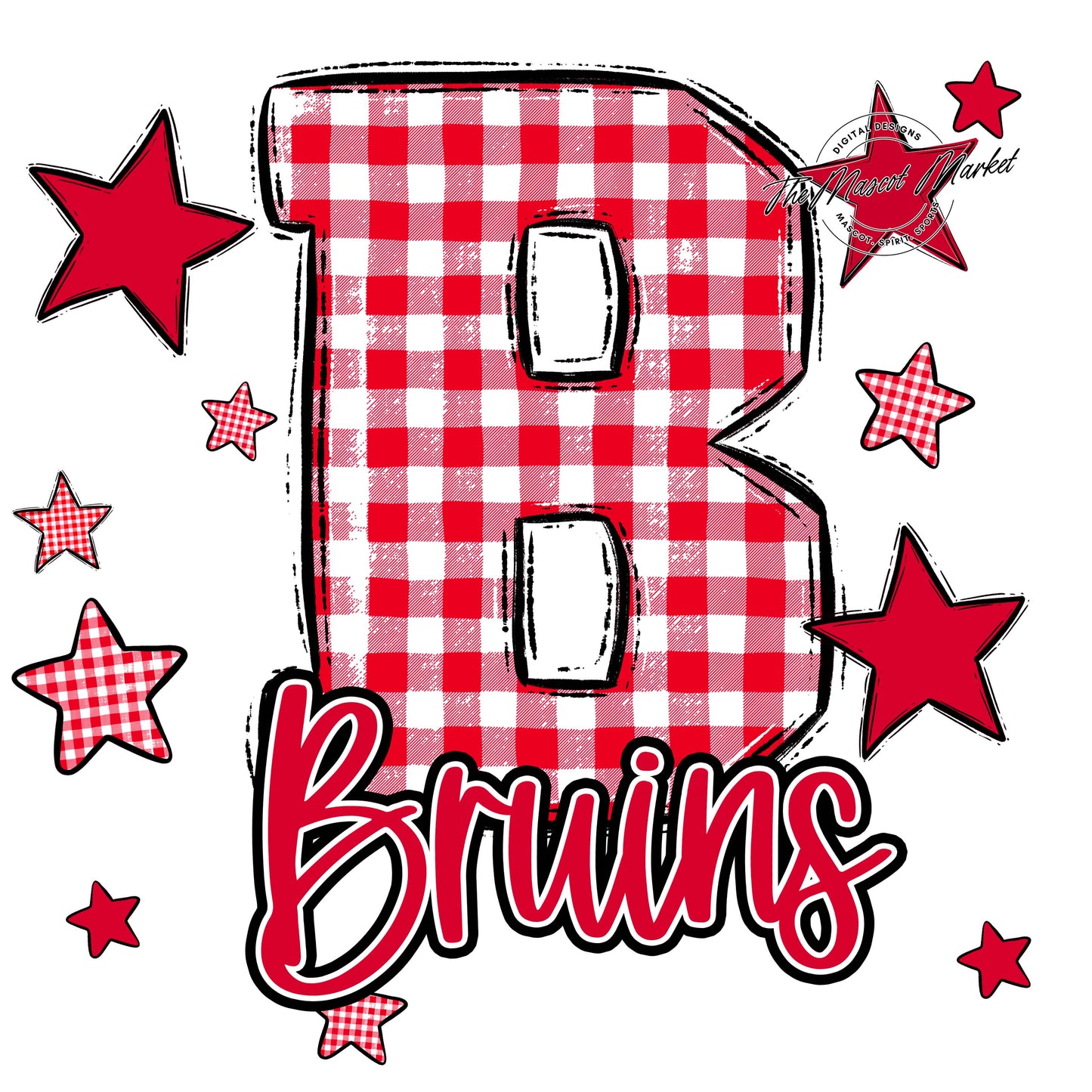 Bruins Plaid Star Design-Red