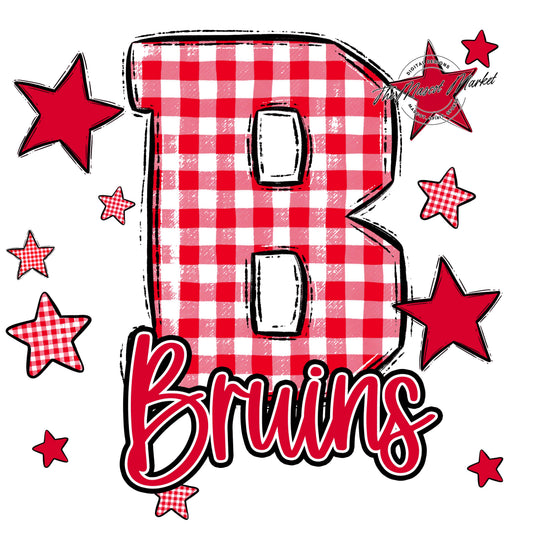 Bruins Plaid Star Design-Red
