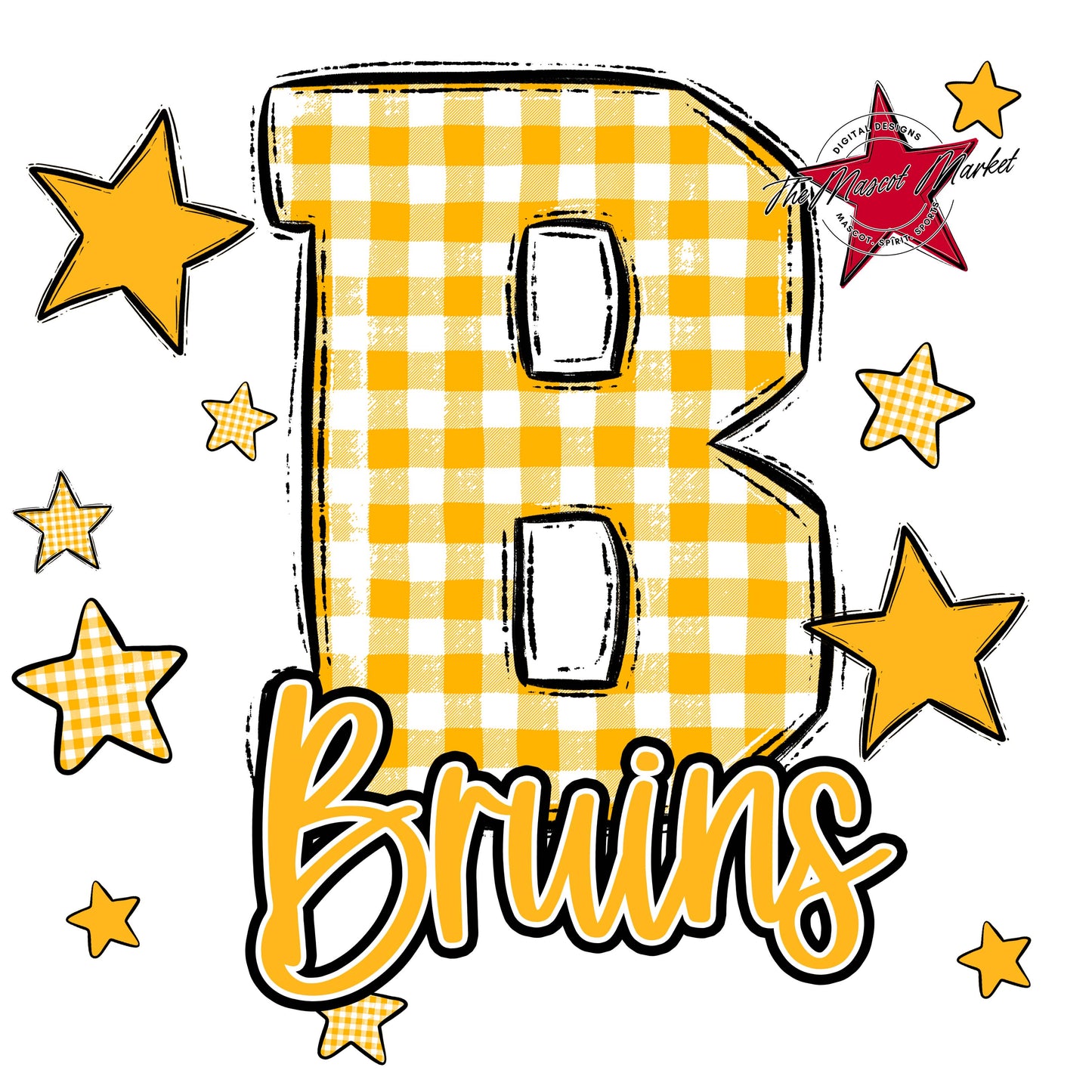 Bruins Plaid Star Design-Yellow