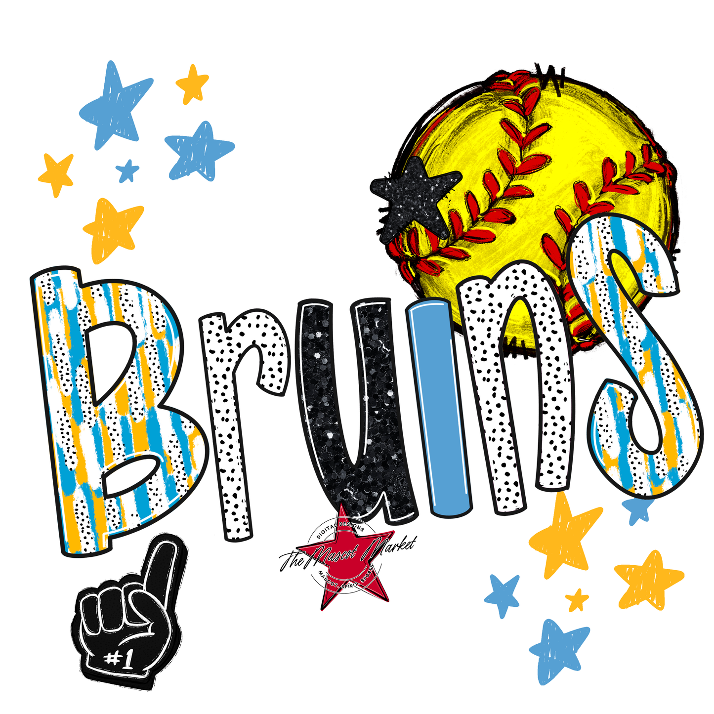 Bruins Softball Scrape-Carolina Blue-Yellow