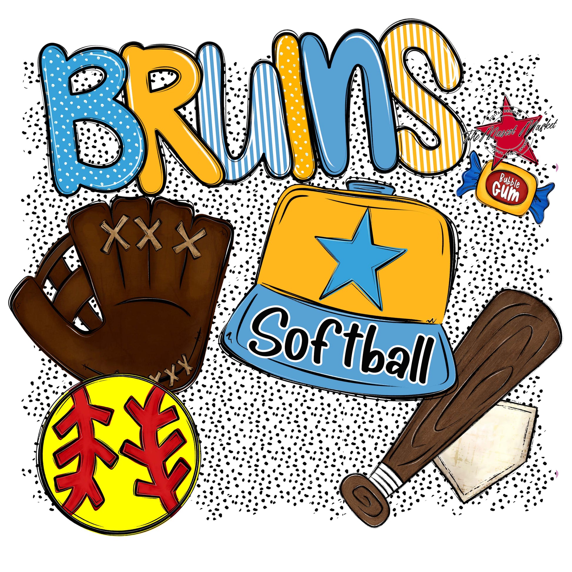 Bruins Softball Spirit-Carolina Blue & Yellow