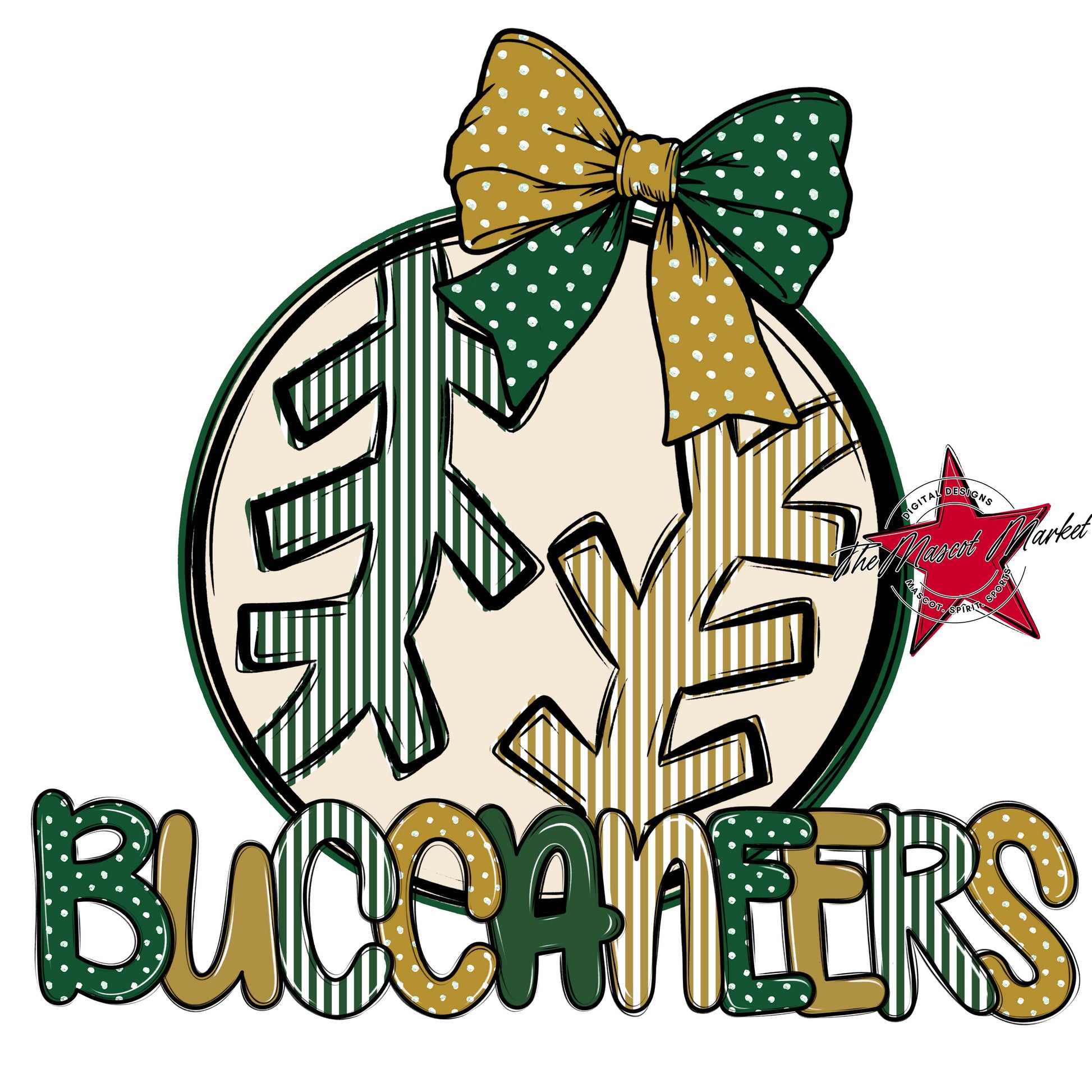 Buccaneers Baseball-Softball Spirit Design-Green & Gold