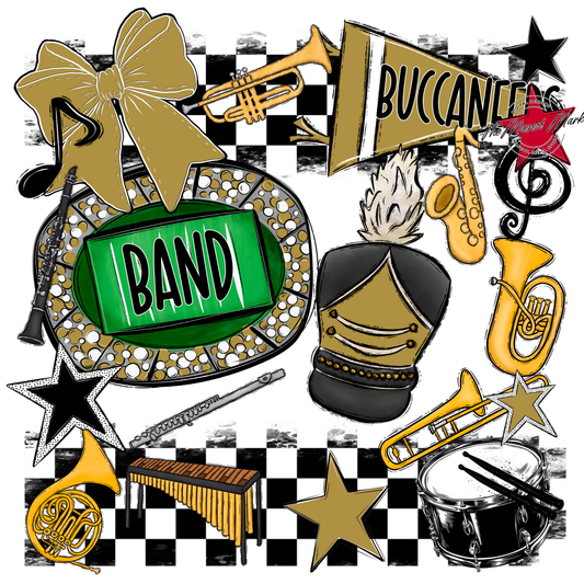 Buccaneers Checkers Band Spirit Design-Gold