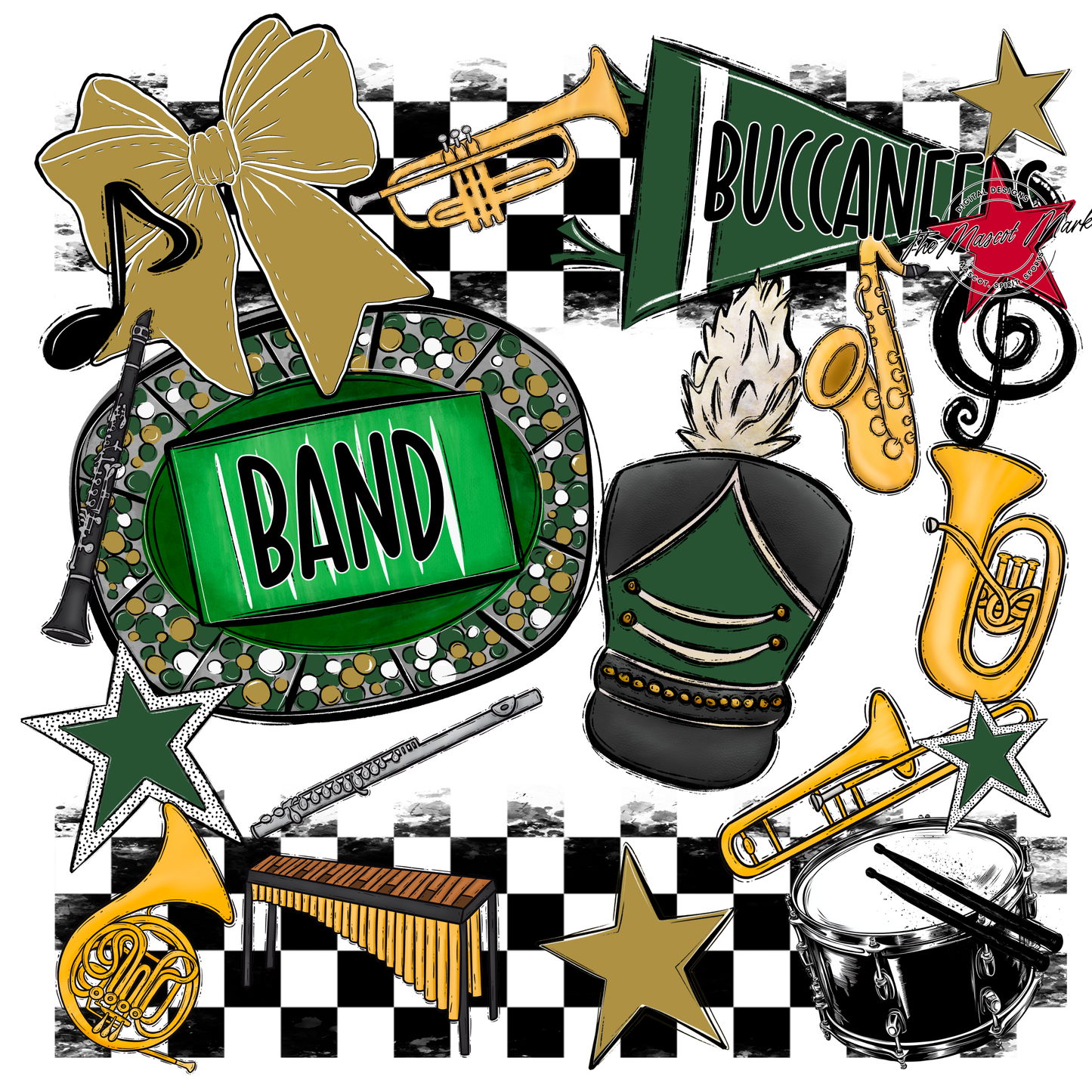 Buccaneers Checkers Band Spirit Design-Green-Gold
