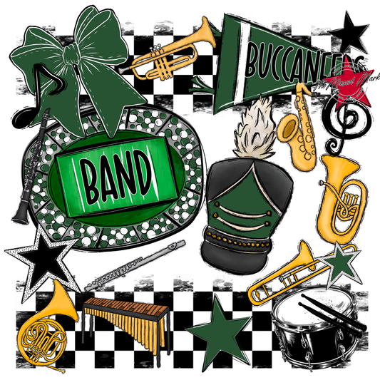 Buccaneers Checkers Band Spirit Design-Green