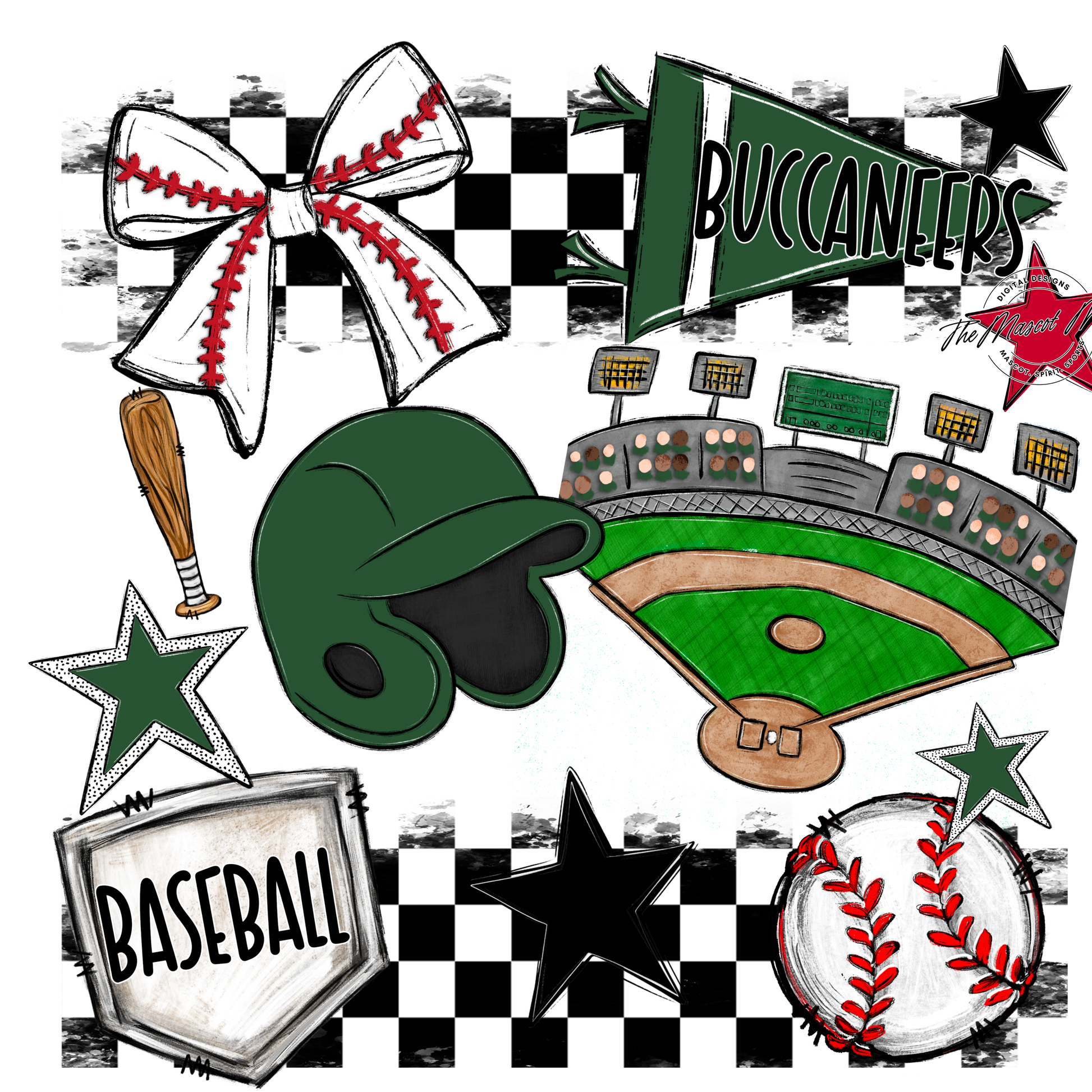 Buccaneers Checkers Baseball Spirit Design-Green