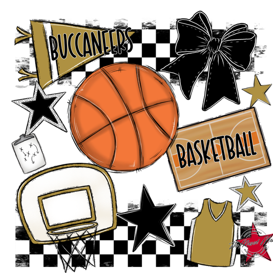 Buccaneers Checkers Basketball Spirit Design-Gold