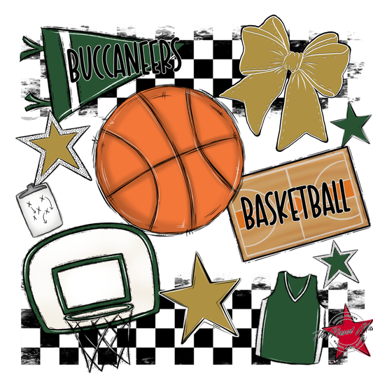 Buccaneers Checkers Basketball Spirit Design-Green-Gold