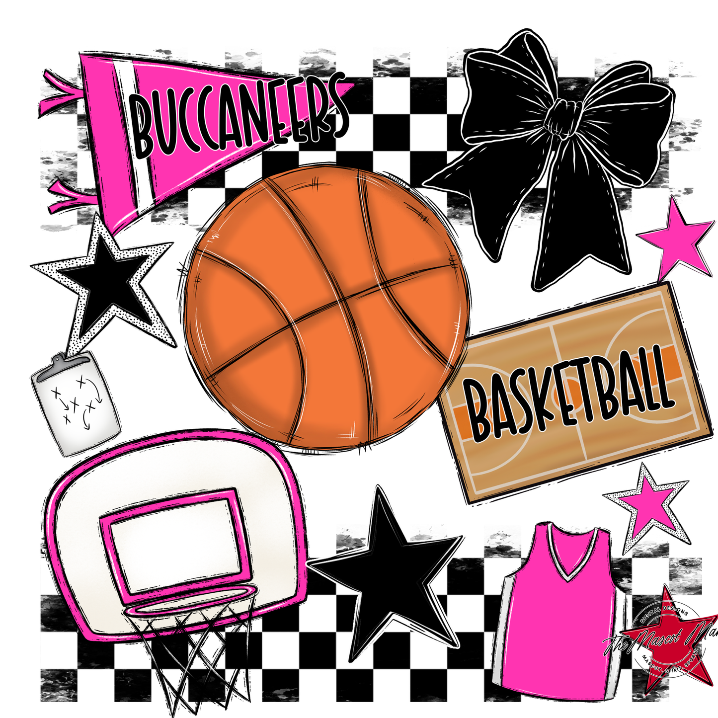 Buccaneers Checkers Basketball Spirit Design-Pink
