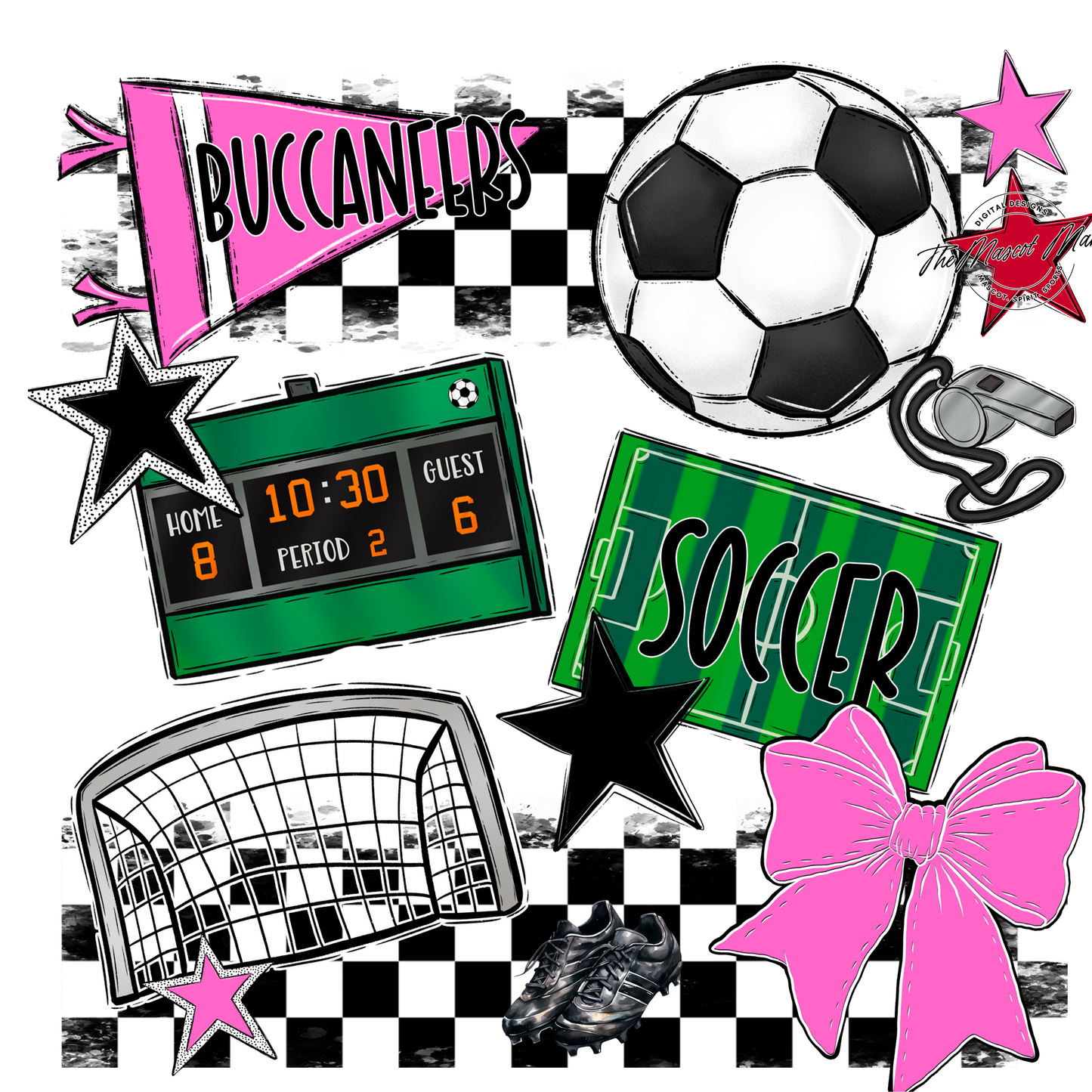 Buccaneers Checkers Soccer Spirit Design-Baby Pink