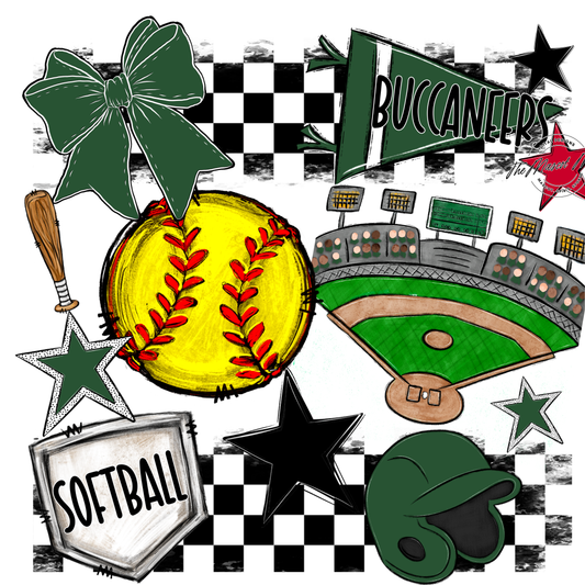 Buccaneers Checkers Softball Spirit Design-Green