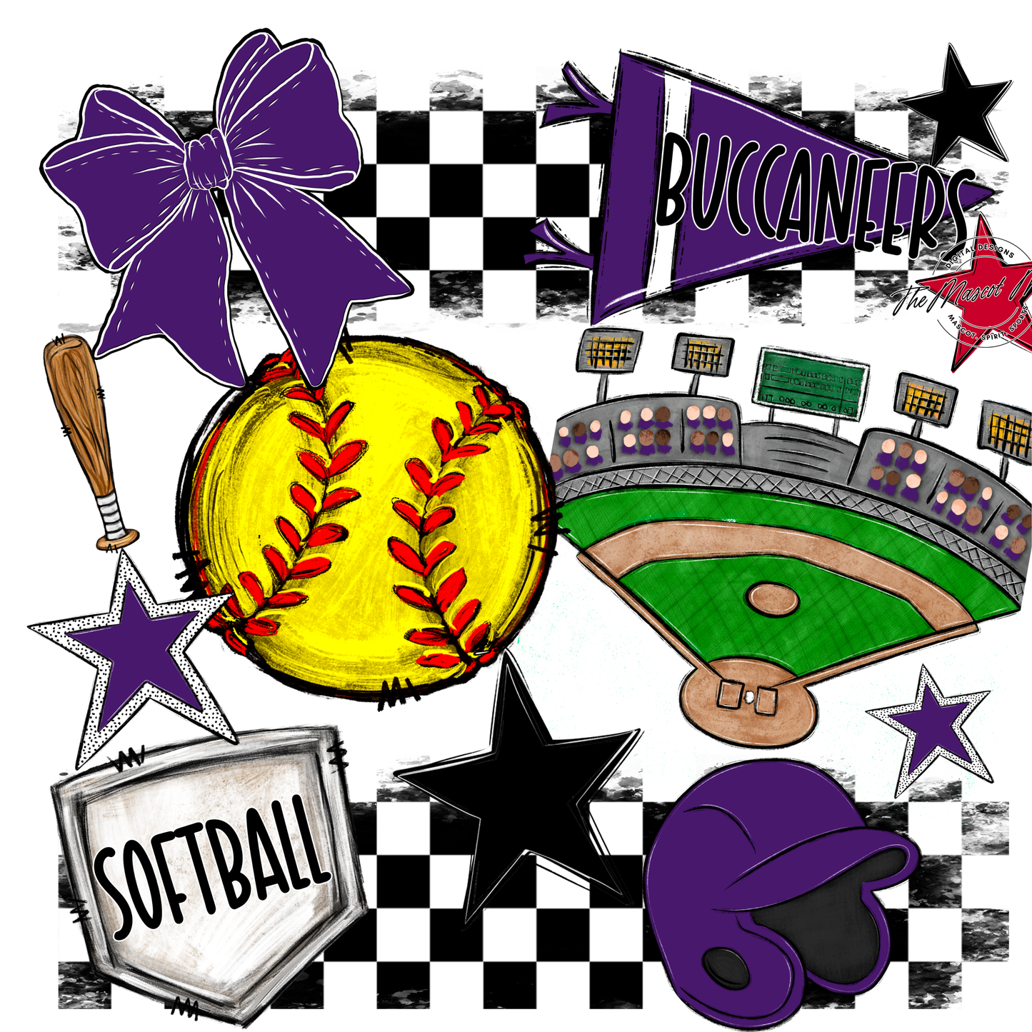 Buccaneers Checkers Softball Spirit Design-Purple