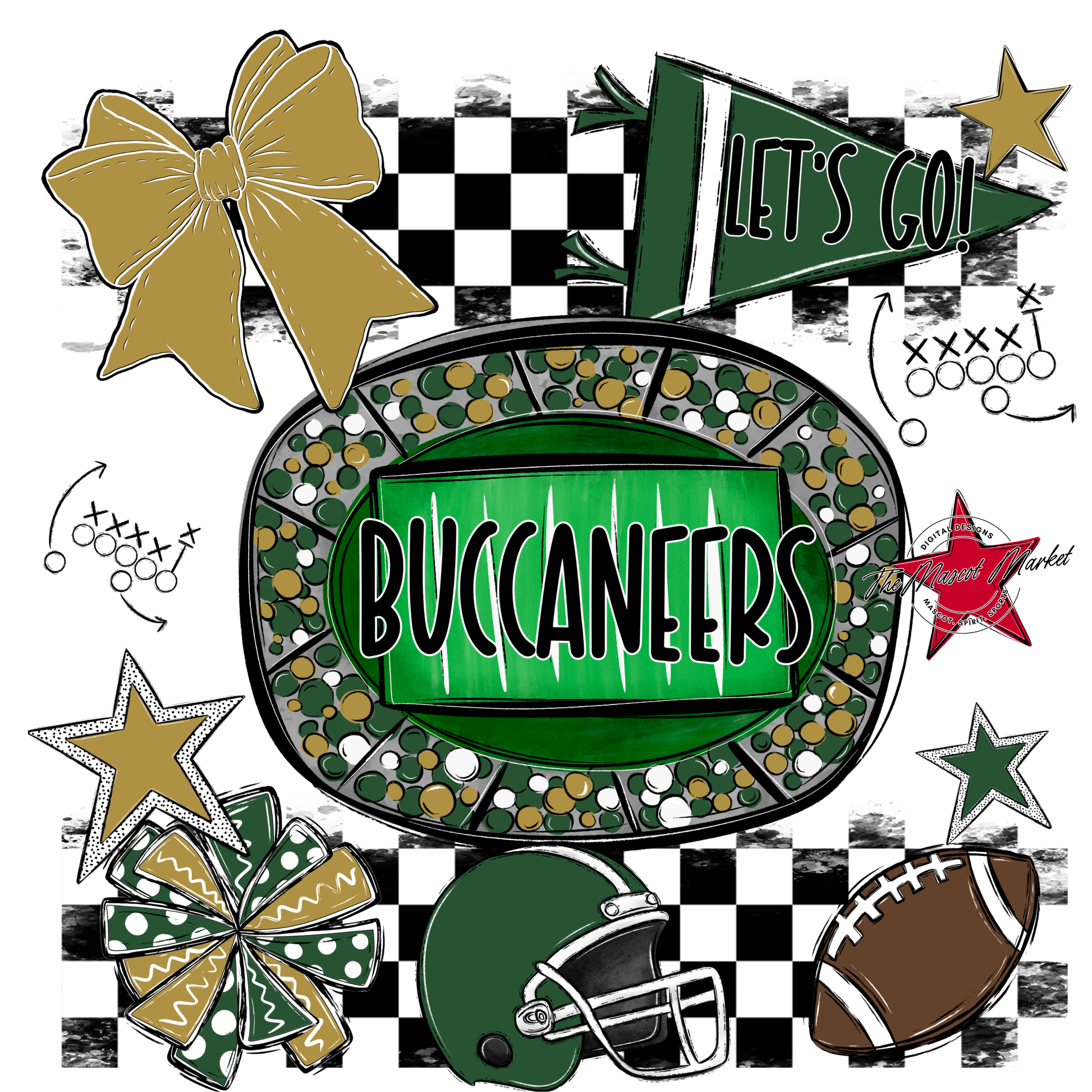 Buccaneers Checkers Spirit Design-Green-Gold