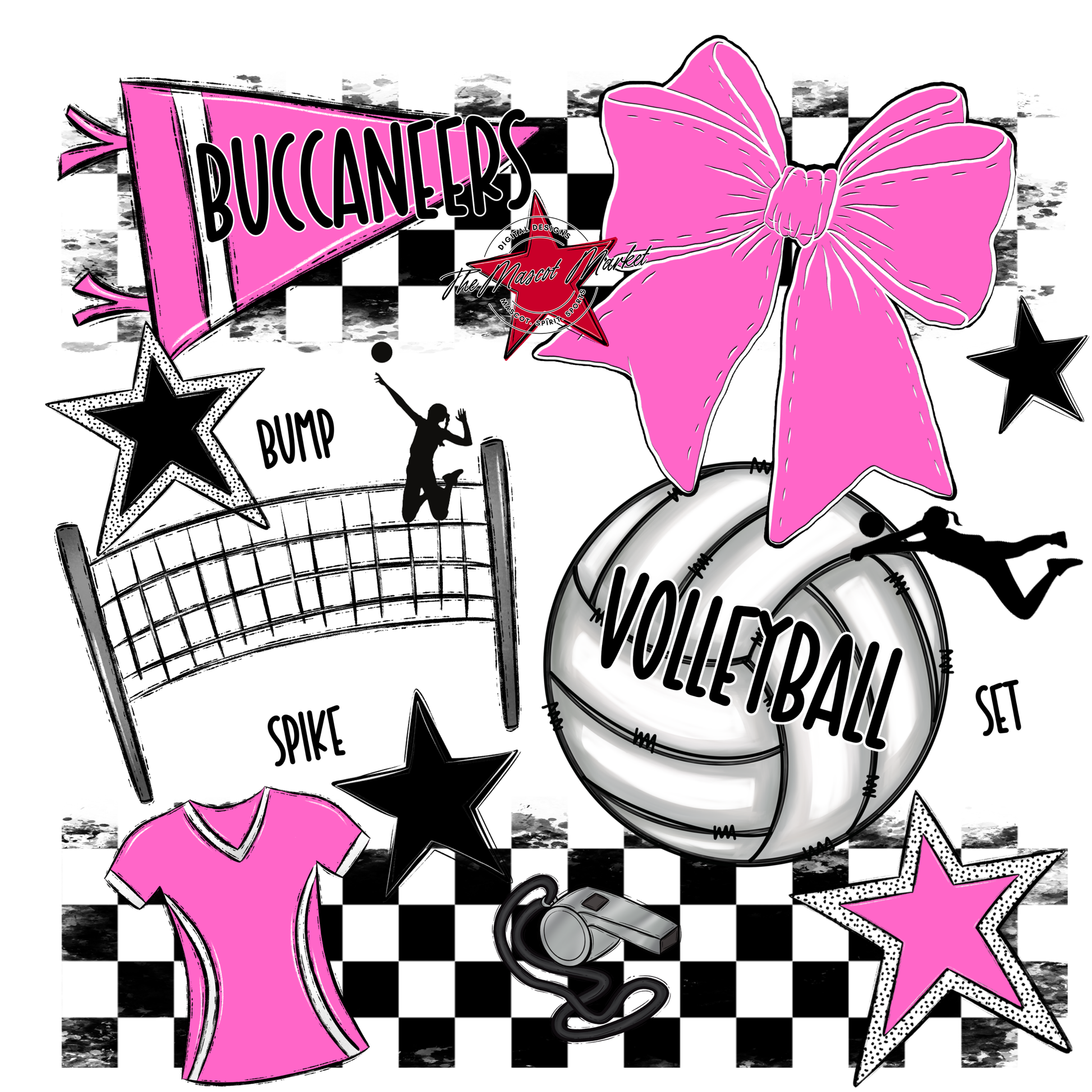 Buccaneers Checkers Volleyball Spirit Design-Baby Pink