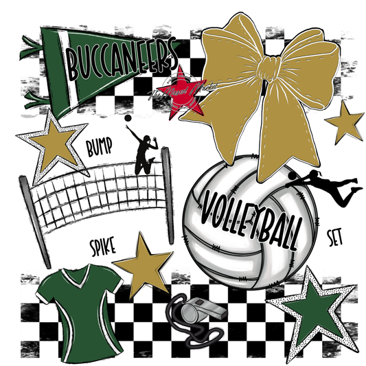 Buccaneers Checkers Volleyball Spirit Design-Green-Gold