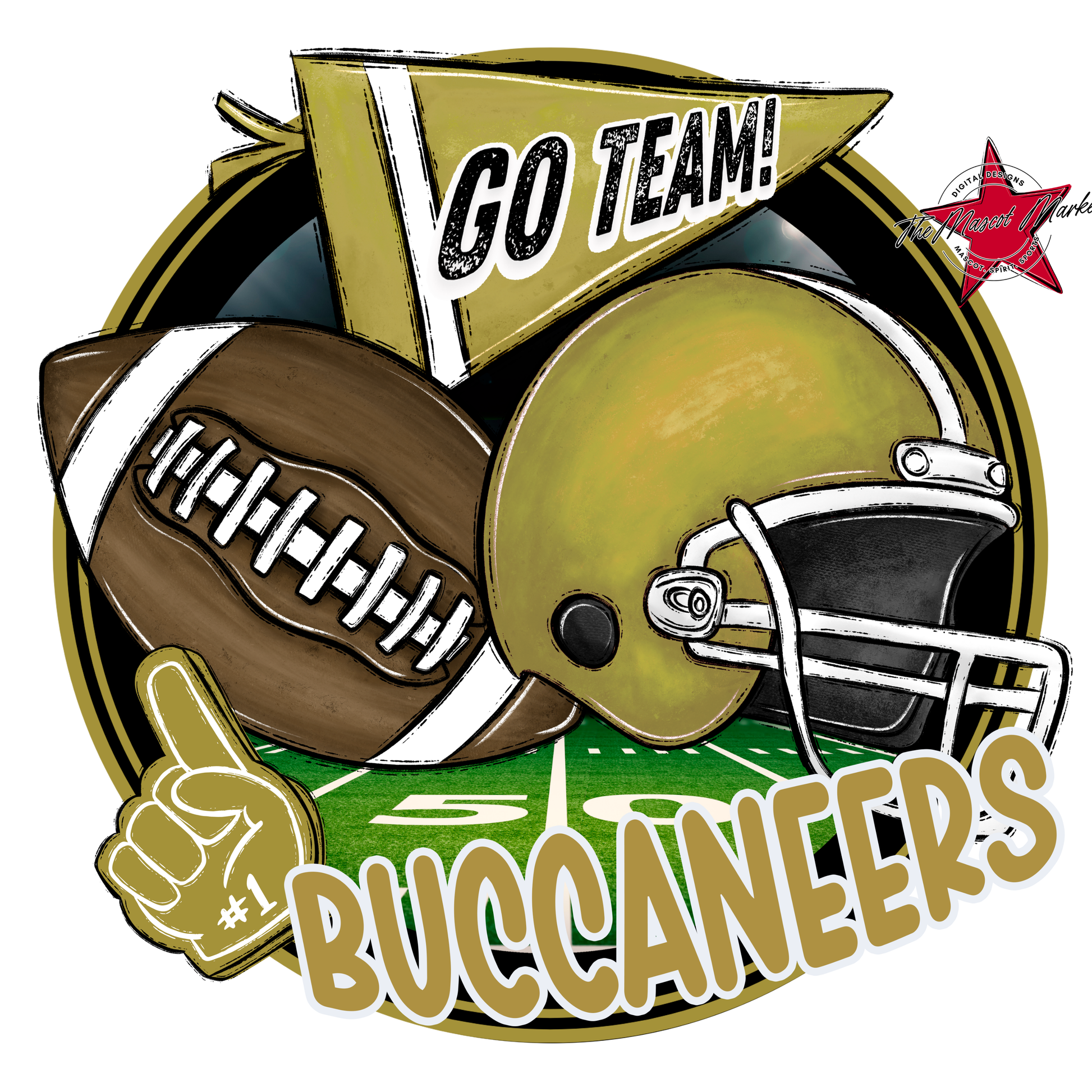 Buccaneers Circle Football Design-Gold