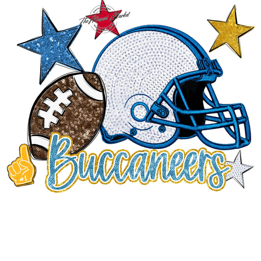 Buccaneers Football Embroidered Sequins Design-Carolina Blue & Yellow