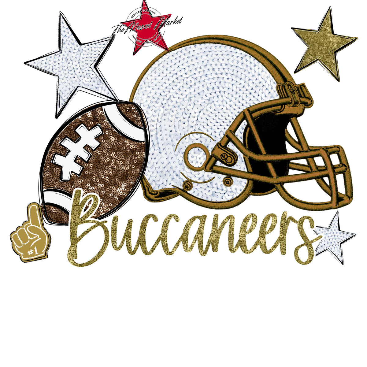 Buccaneers Football Embroidered Sequins Design-Gold