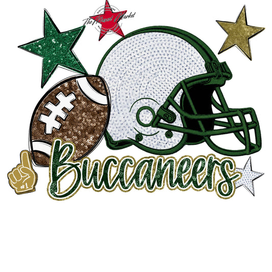 Buccaneers Football Embroidered Sequins Design-Green & Gold