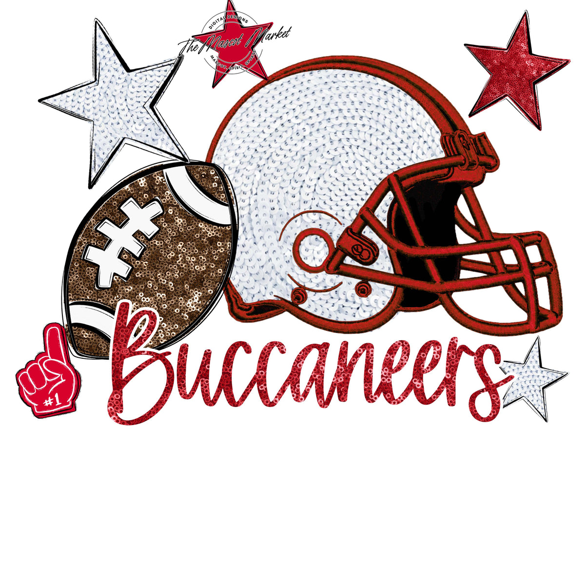 Buccaneers Football Embroidered Sequins Design-Red
