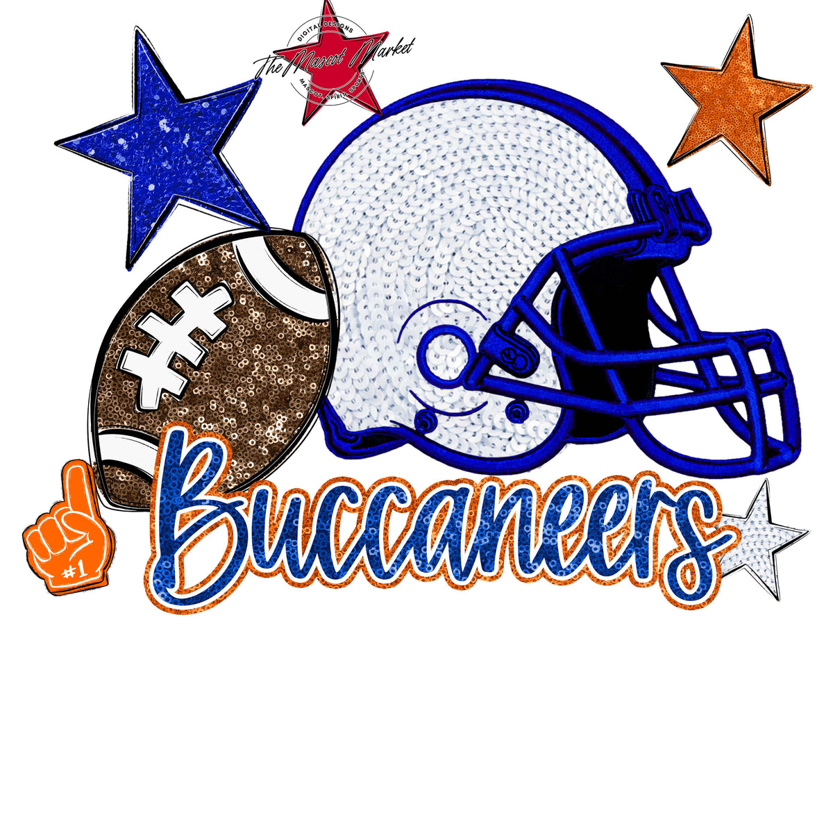 Buccaneers Football Embroidered Sequins Design-Royal Blue & Orange