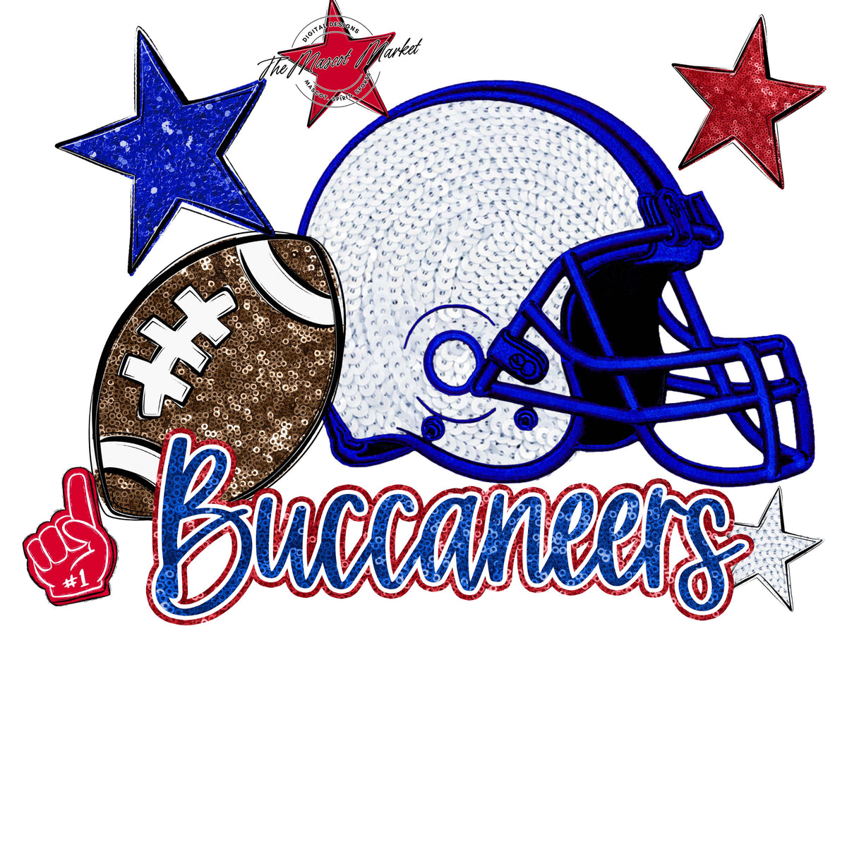 Buccaneers Football Embroidered Sequins Design-Royal Blue & Red