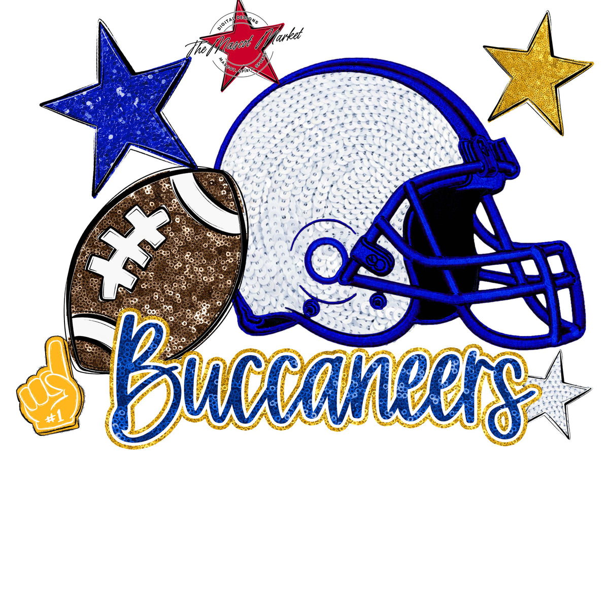 Buccaneers Football Embroidered Sequins Design-Royal Blue & Yellow