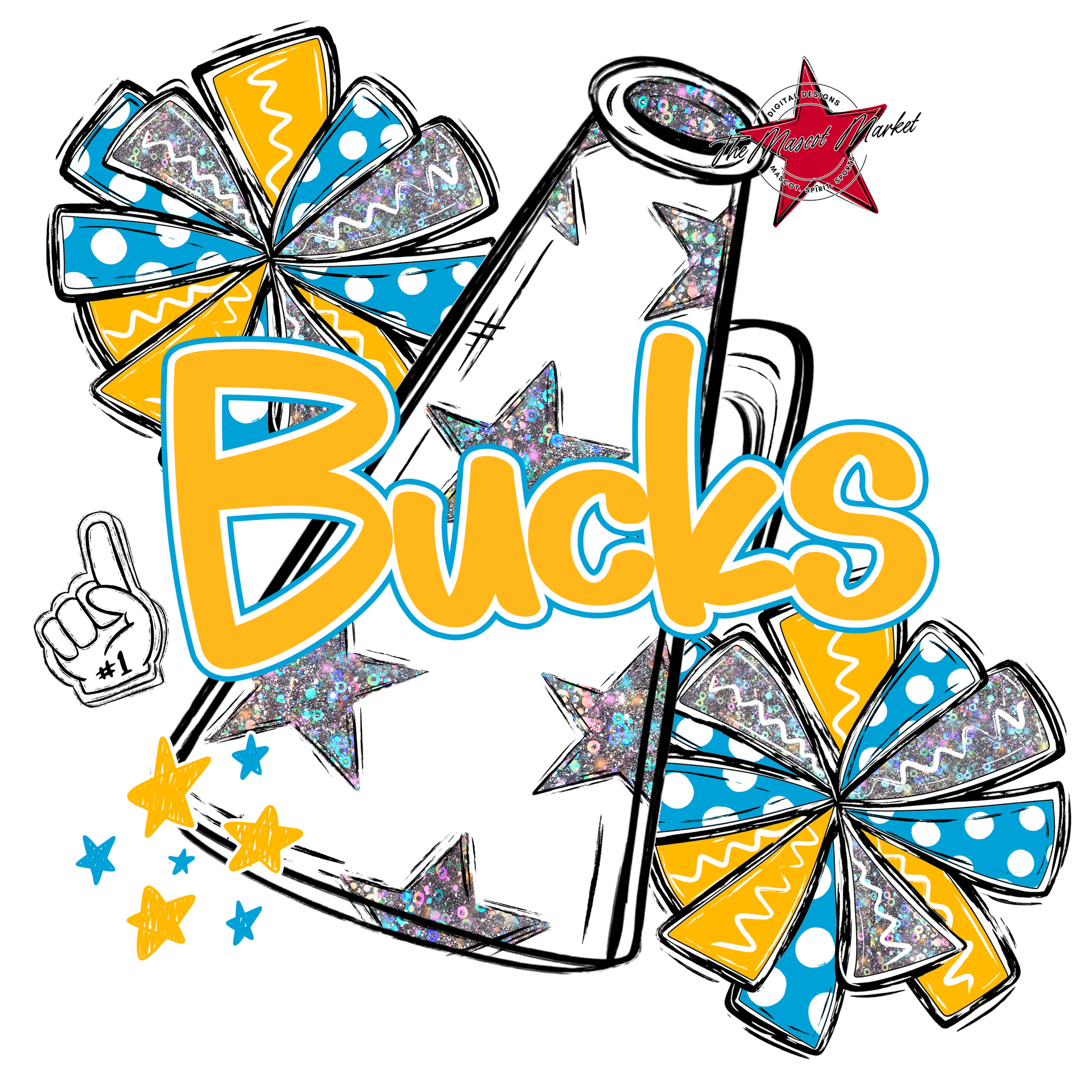 Bucks Alpha Megaphone Design-Carolina Blue-Yellow