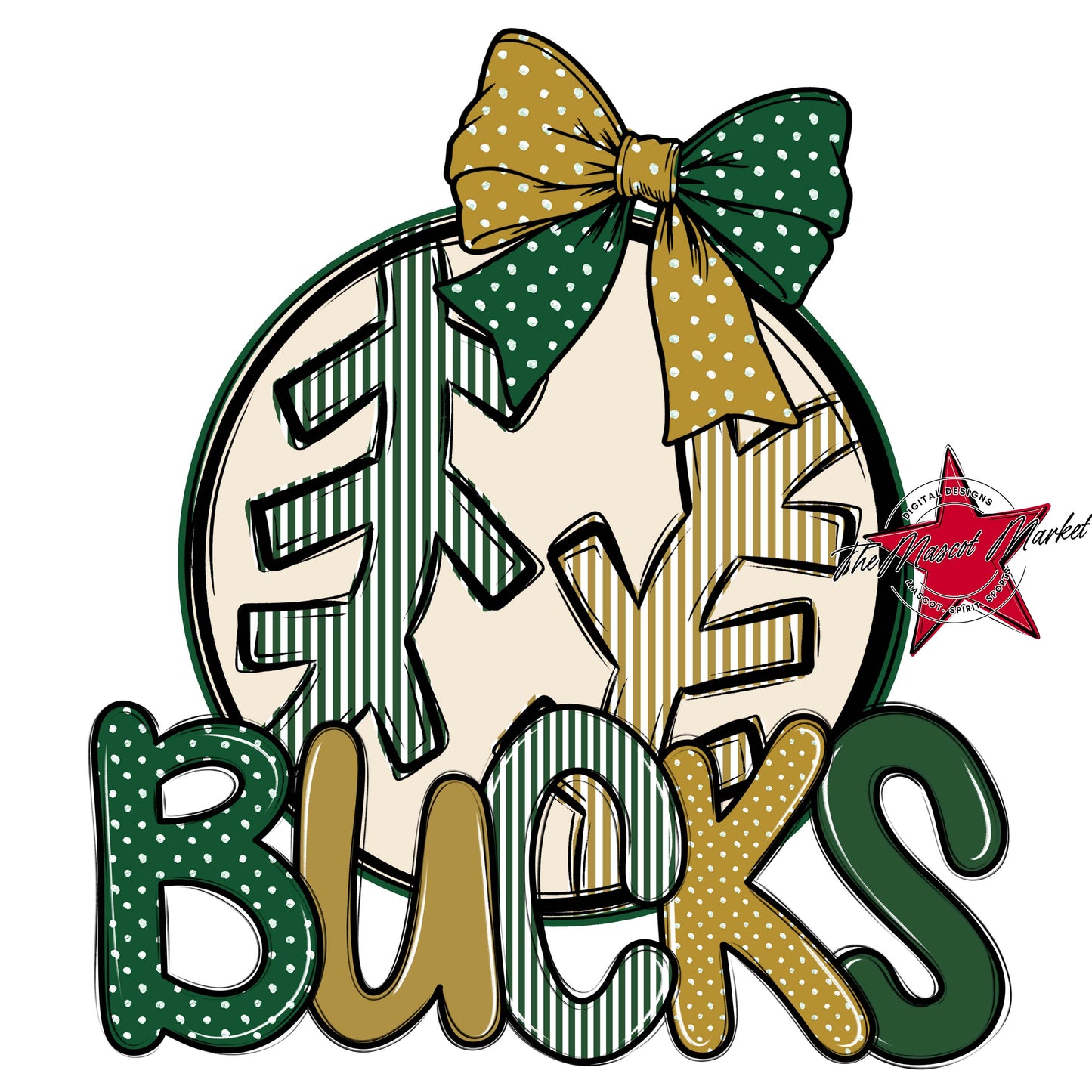 Bucks Baseball-Softball Spirit Design-Green & Gold