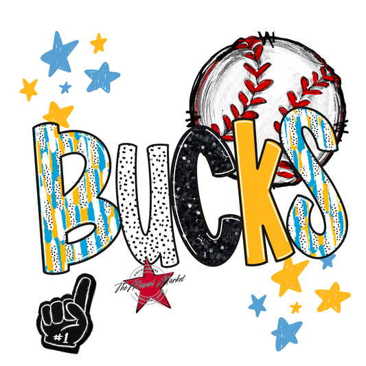 Bucks Baseball Scrape-Carolina Blue-Yellow