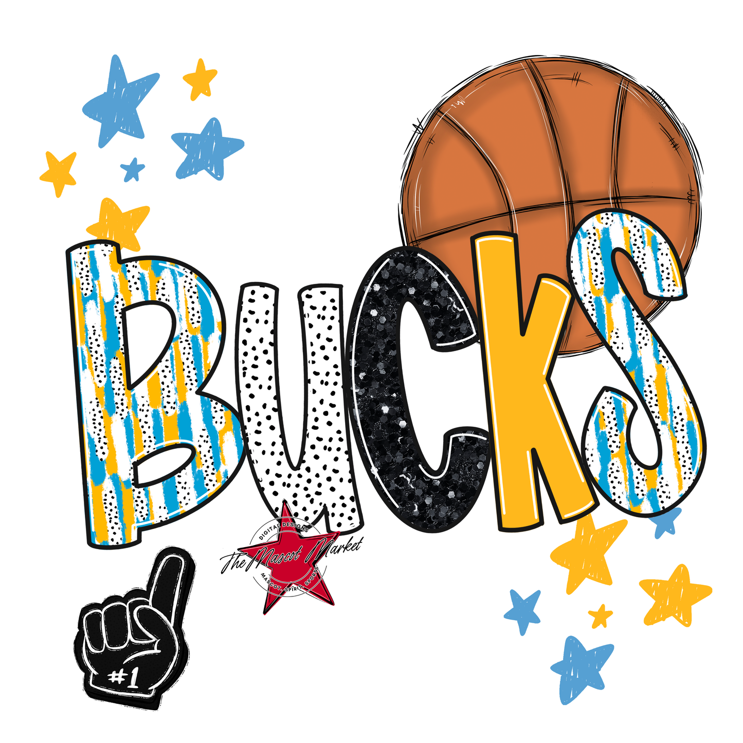 Bucks Basketball Scrape-Carolina Blue-Yellow
