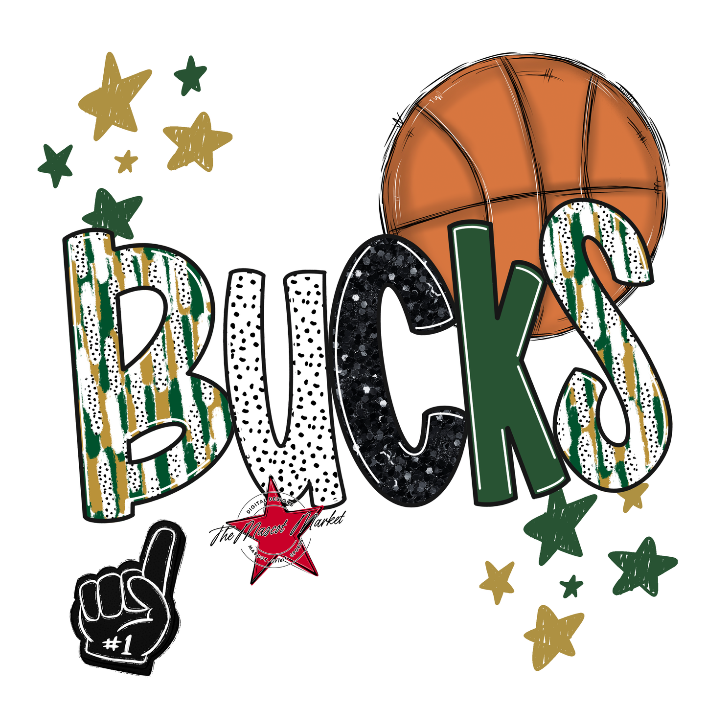 Bucks Basketball Scrape-Green-Gold