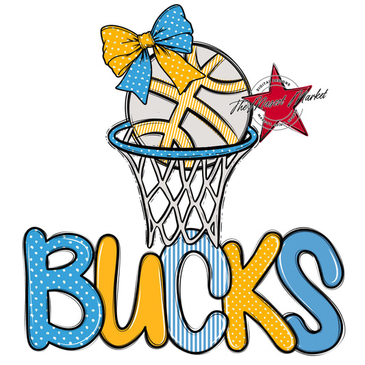 Bucks Basketball Spirit Design-Carolina Blue & Yellow