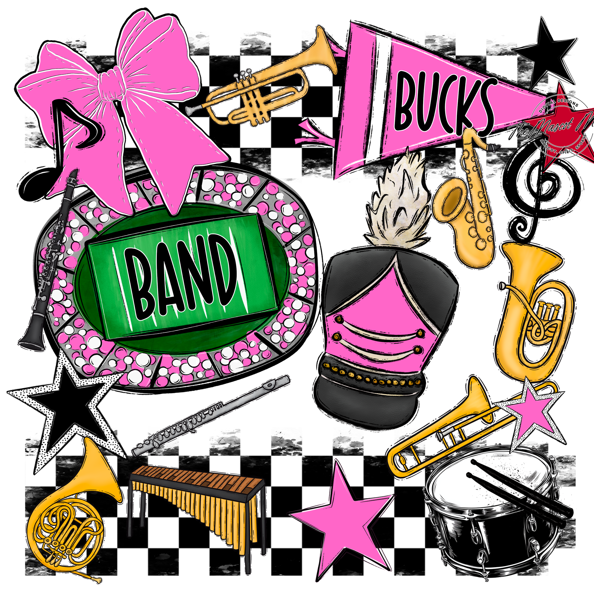 Bucks Checkers Band Spirit Design-Baby Pink