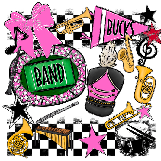 Bucks Checkers Band Spirit Design-Baby Pink