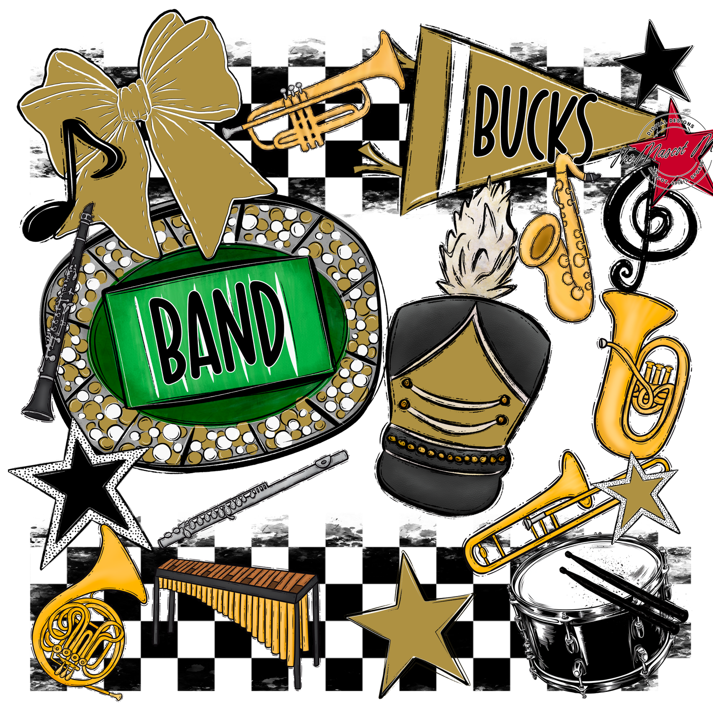 Bucks Checkers Band Spirit Design-Gold