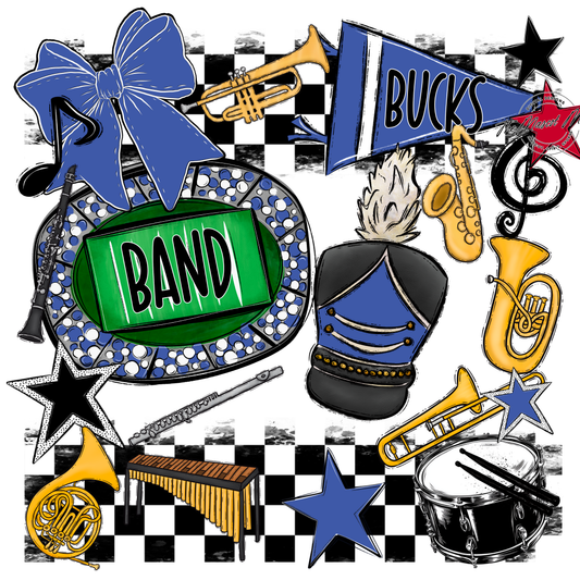 Bucks Checkers Band Spirit Design-Off Blue