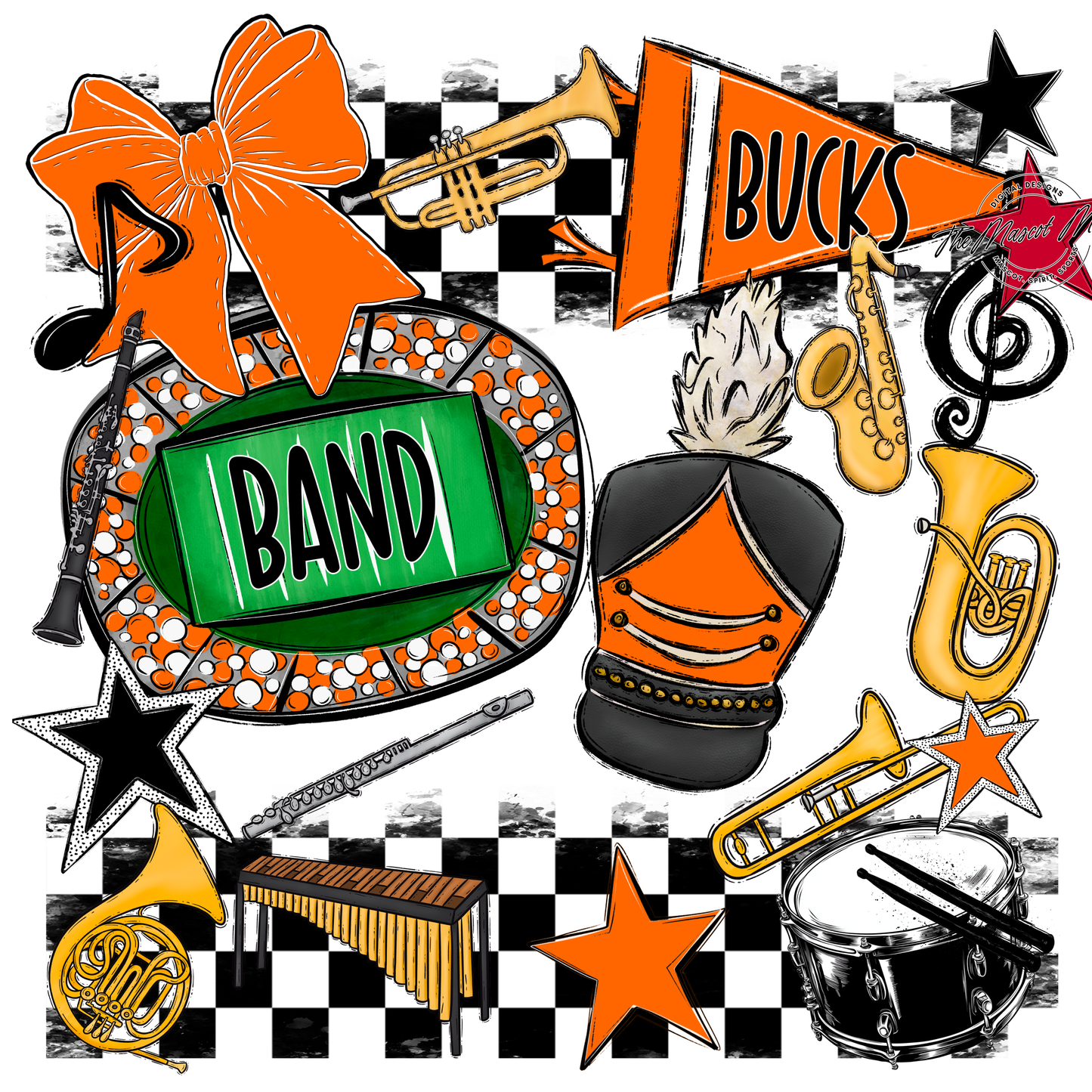 Bucks Checkers Band Spirit Design-Orange