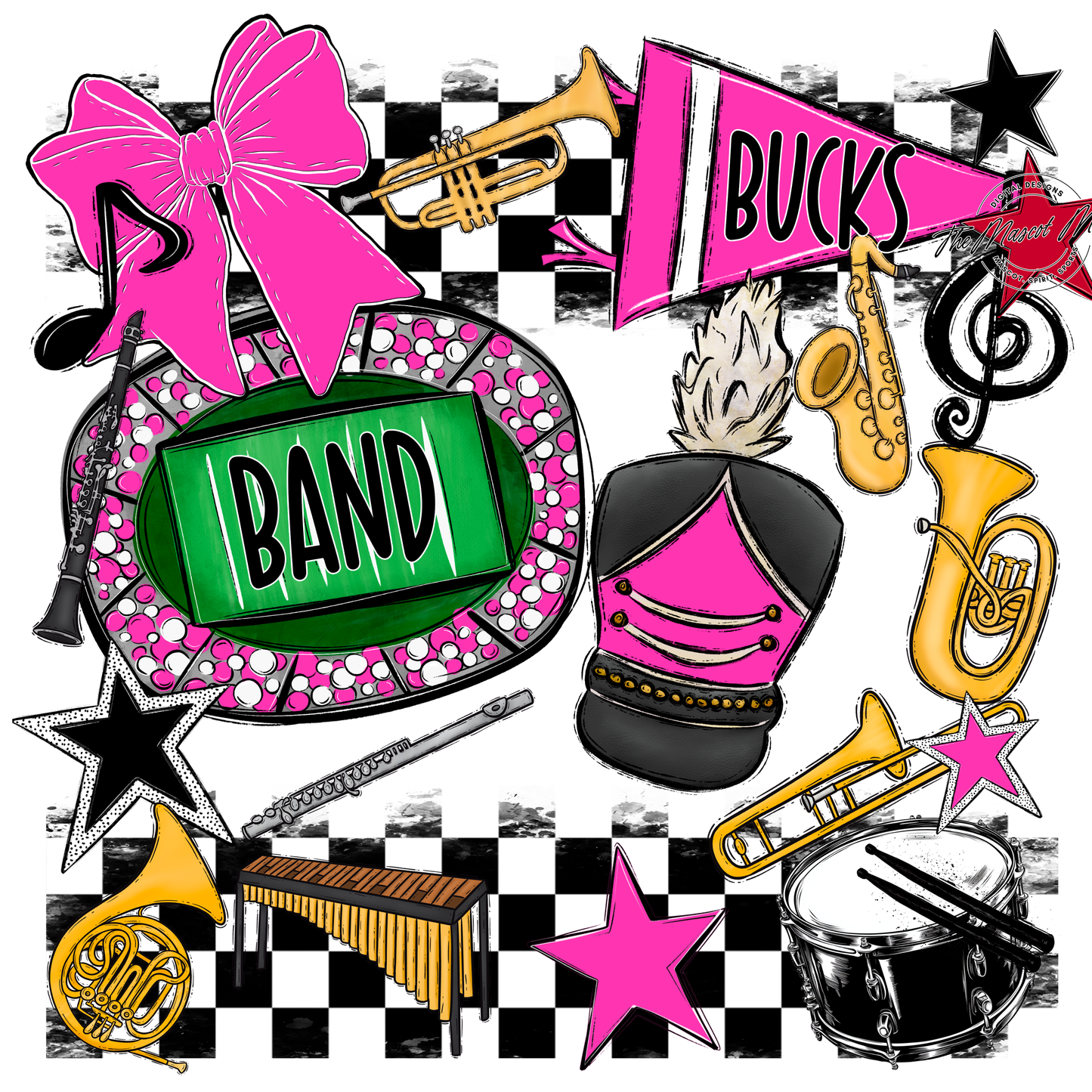 Bucks Checkers Band Spirit Design-Pink
