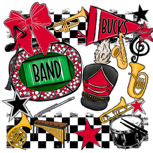 Bucks Checkers Band Spirit Design-Red