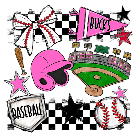 Bucks Checkers Baseball Spirit Design-Baby Pink