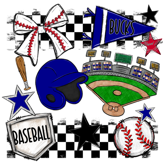 Bucks Checkers Baseball Spirit Design-Blue