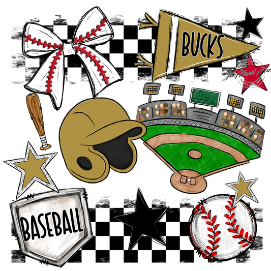Bucks Checkers Baseball Spirit Design-Gold