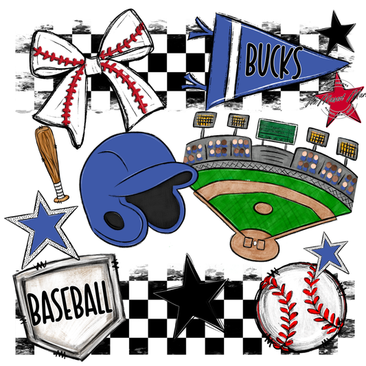 Bucks Checkers Baseball Spirit Design-Off Blue