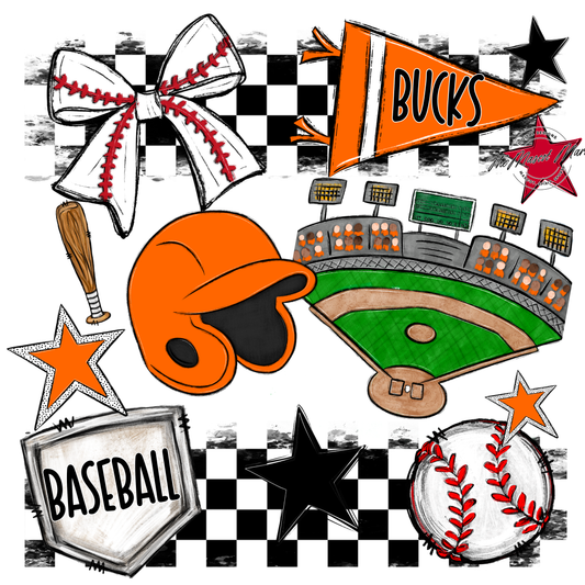 Bucks Checkers Baseball Spirit Design-Orange