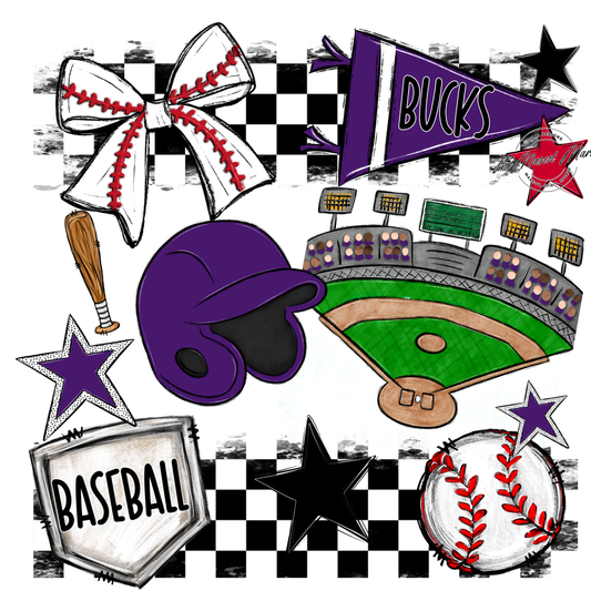 Bucks Checkers Baseball Spirit Design-Purple